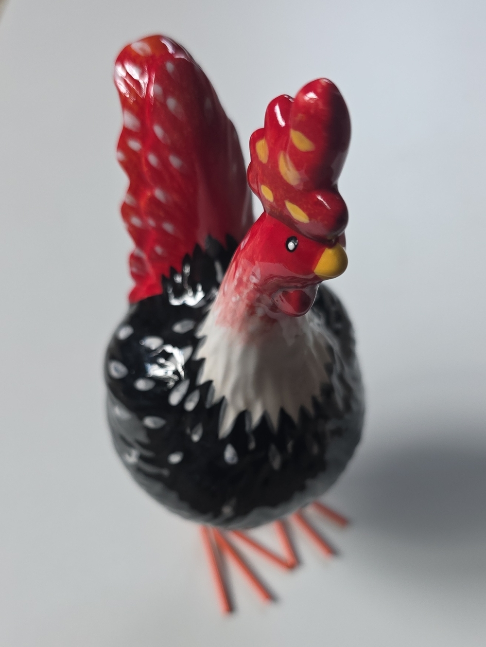 Red and Black Ceramic Rooster Bird Figurine for Pets Decor